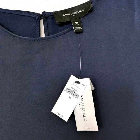 NWT Banana Republic Navy Blue Satin Sleeveless Shell Top Women's XL - Picture 2 of 5